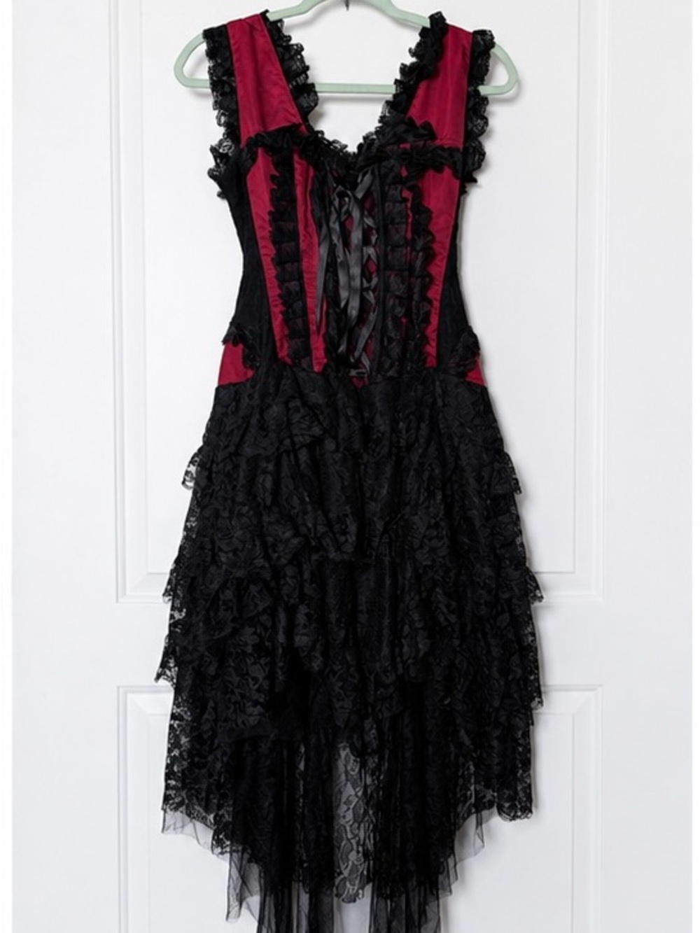 Gothic High-Low Victorian Corset Dress | Black & Burgundy | Size S